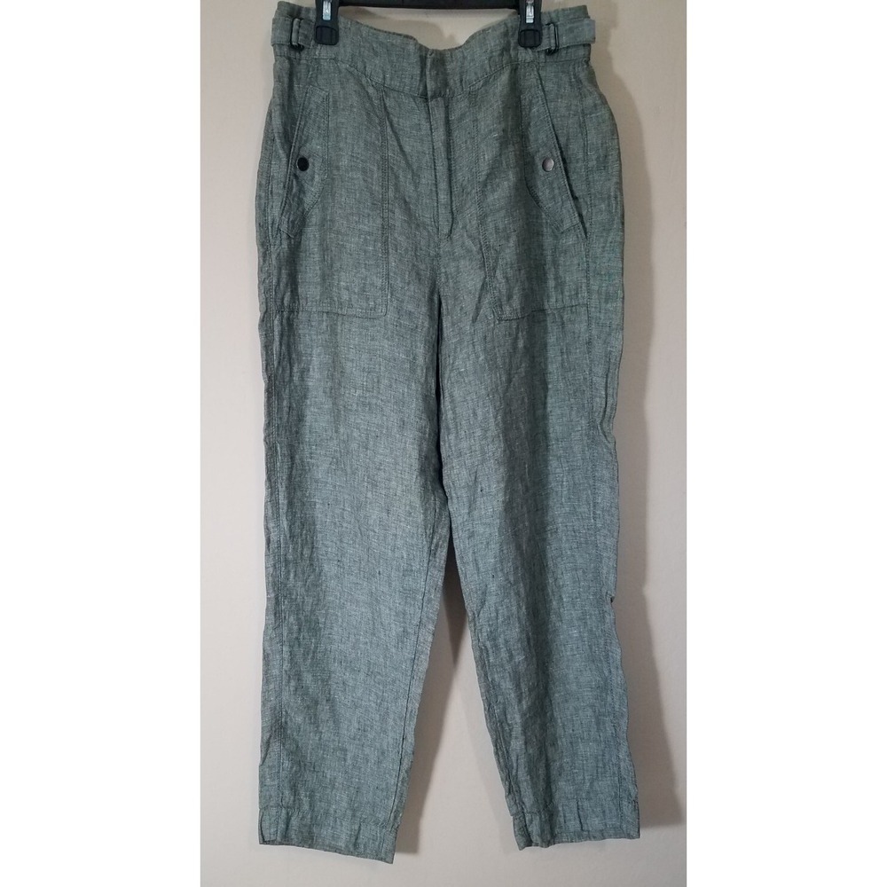 Athleta Voyager Linen Pants Women 6 Green Relaxed Beachy Travel Casual